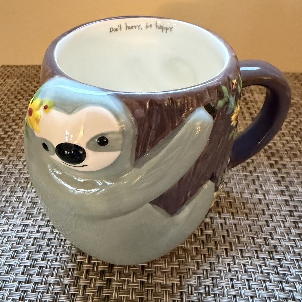 3D Sloth Figural Coffee Mug Natural Life Ceramic Cup Don’t Hurry Folk Art Gift